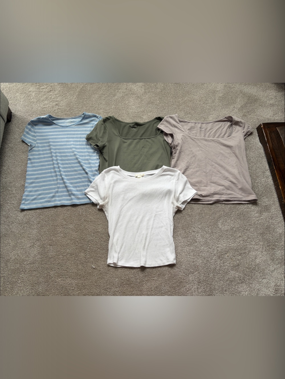Womens’ Short-Sleeve Tees - White, Light Blue Stripe, Olive, Taupe